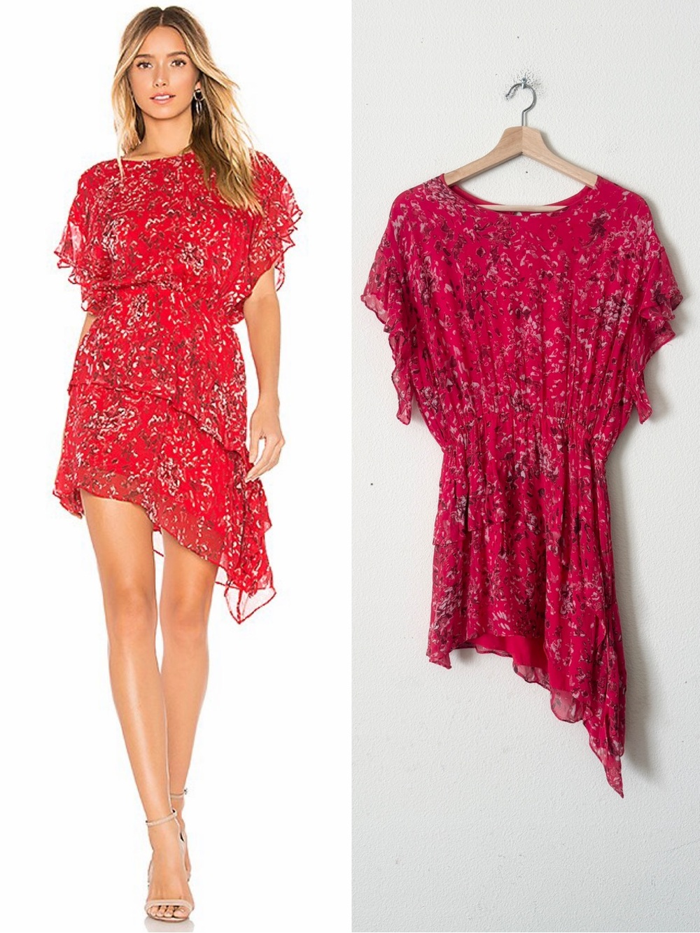 IRO SIZE 38 Blame short sleeve asymmetrical hem red floral print dress